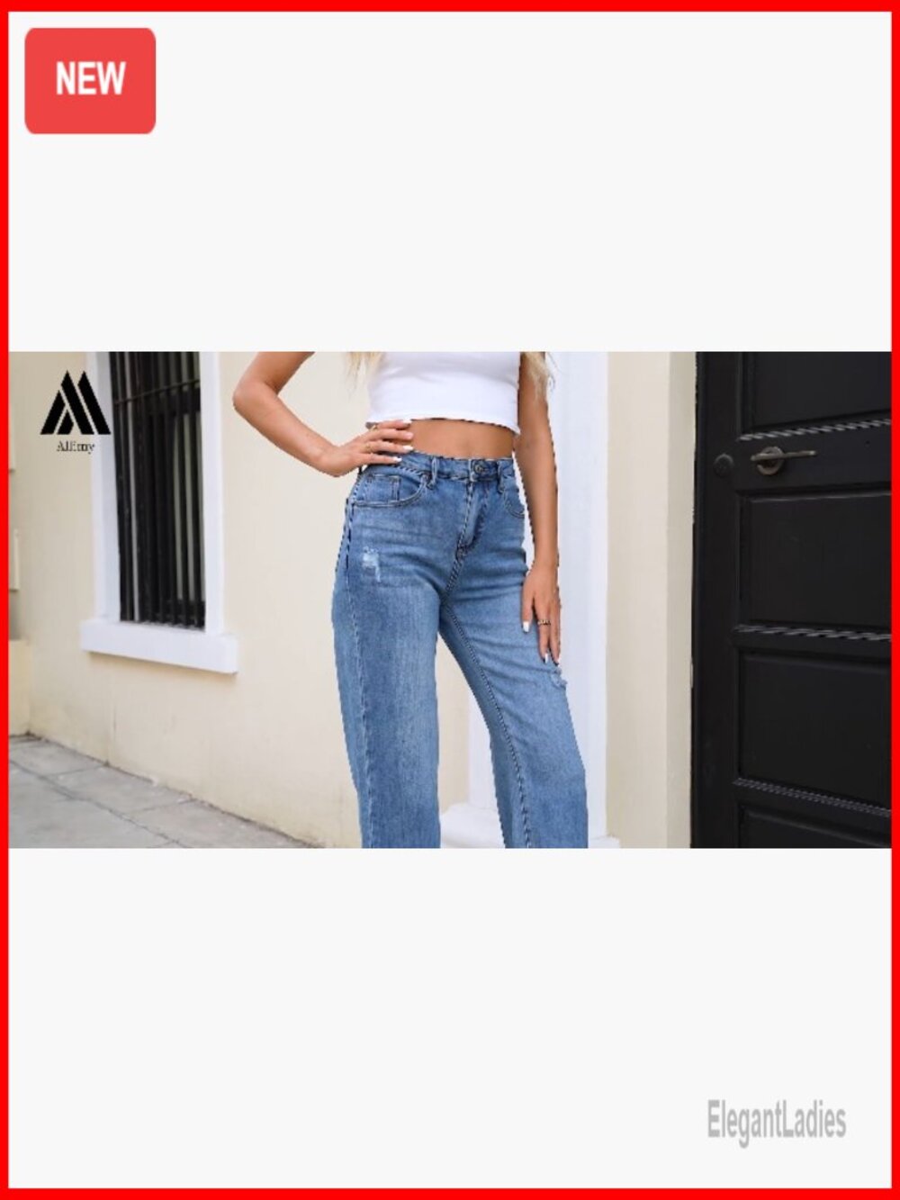 High Waisted Wide Leg Ripped Jeans Stretch Denim Ankle Pants - Picture 7 of 7